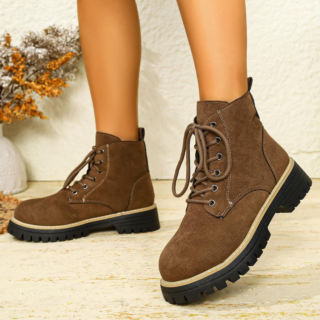 Round Head Thick Heel Martin Boots Women's 2025 Autumn and Winter New Lace-up Foreign Trade Large Size Fashionable and Comfortable Short Boots