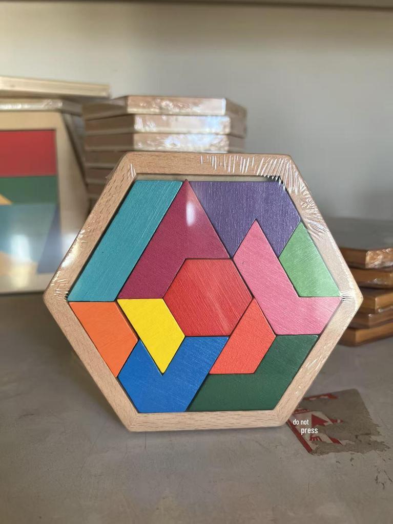 Hexagonal Wooden Geometric Puzzle Blocks for Kids 
