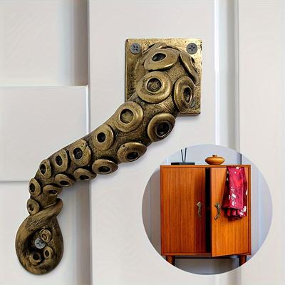 1pc Vintage Octopus Door Handle, Antique Brass Color Decorative Furniture Handle for Garage, Warehouse & Fence Doors