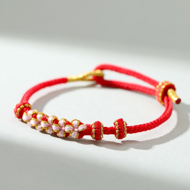 Dragon Boat Festival Peach Blossom Knot Bracelet - Five-Color DIY Beaded Rope for Couples