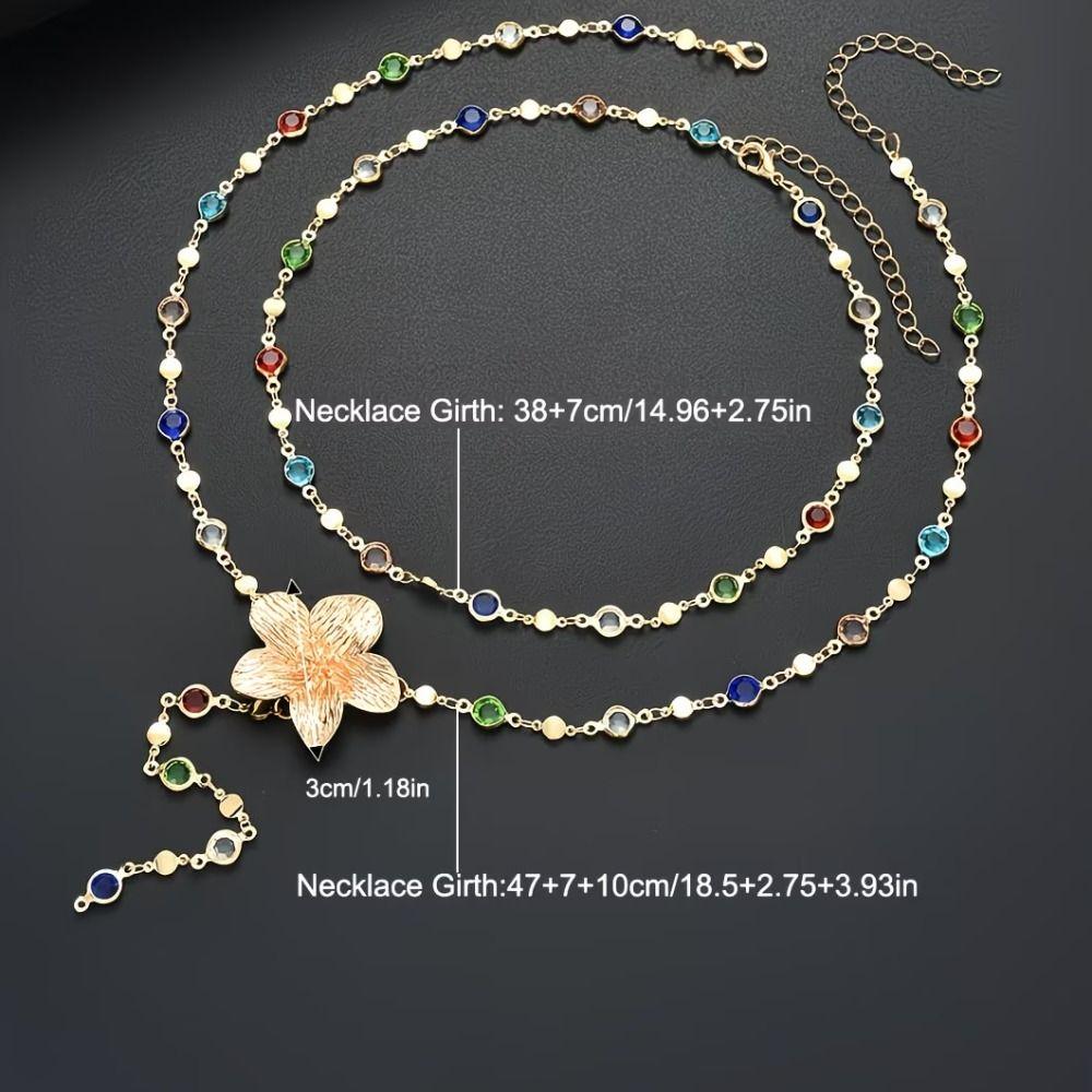 2 PCS Elegant Clavicle Chain Simple Colorful Rhinestones Necklace Flower-shaped Necklace  Gatherings