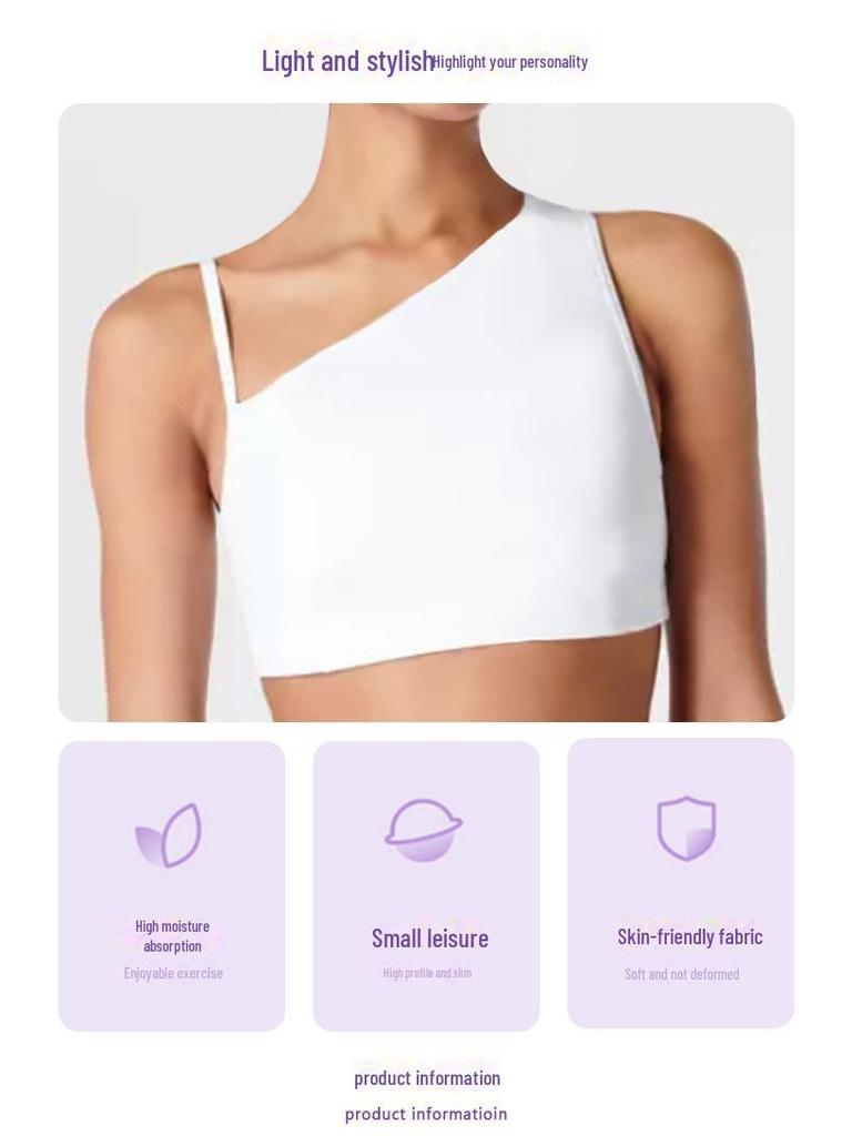 Women's Sleeveless Asymmetrical Yoga Top with Chest Pad – High-End Design for Sports, Fitness, and Running