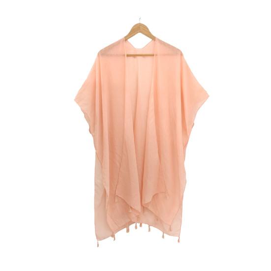 Women Shawl Soft Breathable Solid Color Shawl with Tassel Hem Sun Protection Cardigan Beach Versatile All-Season Wear
