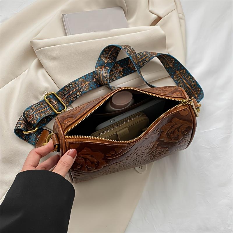 Chic Floral Embossed Crossbody Bag: Urban Elegance with Secure Zip, Durable Design & Wide Strap for Everyday Style