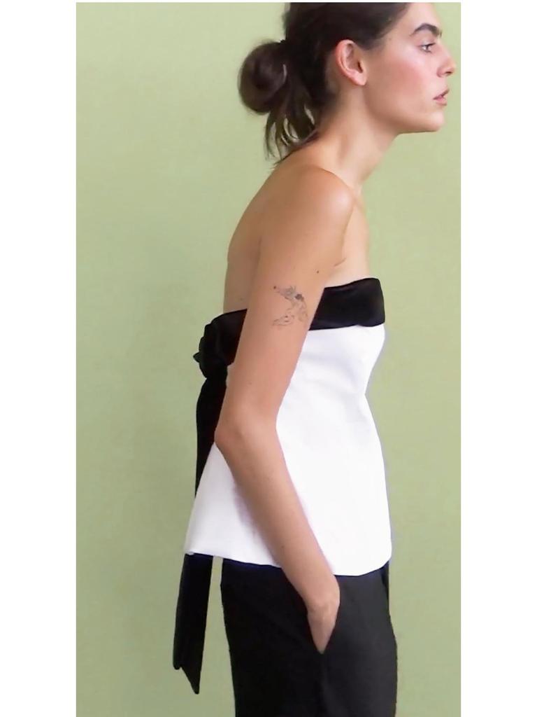 2025 Spring Women's European & American French Style One-Shoulder Bow Ribbon Color Block Bandeau Top