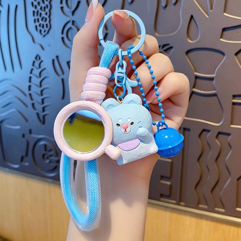 Cute Pet Keychain Makeup Mirror Resin Car Keyring For Girl Gift