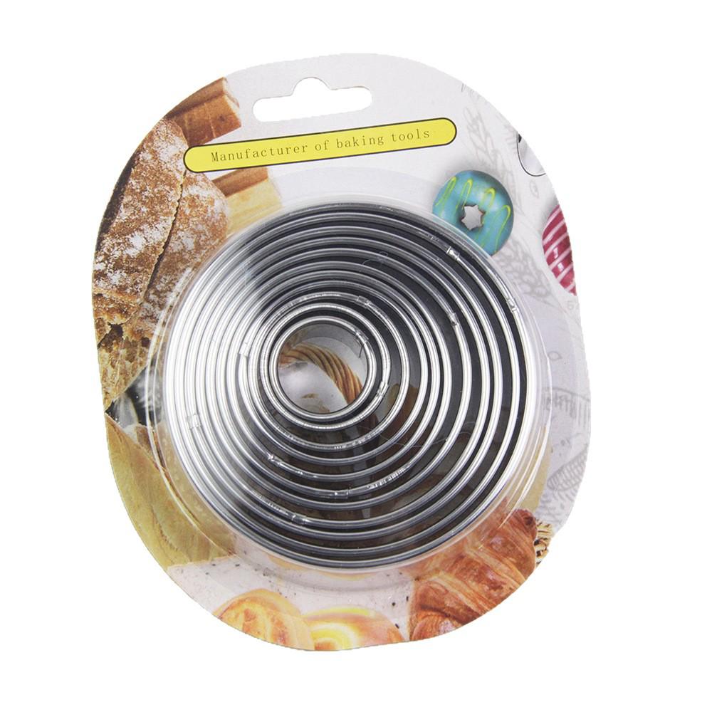11-Piece Stainless Steel Round Mousse and Cookie Cutter Baking Set