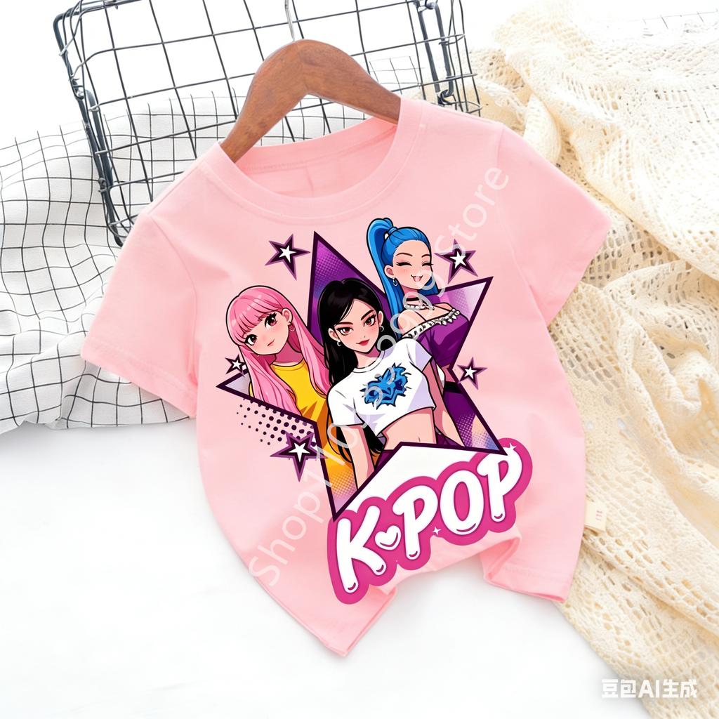 Kpop Childrens T Shirt Cartoon Graphic Short Sleeve Summer Comfortable Top Funny Gift for Fans Harajuku TShirts Girls Clothes