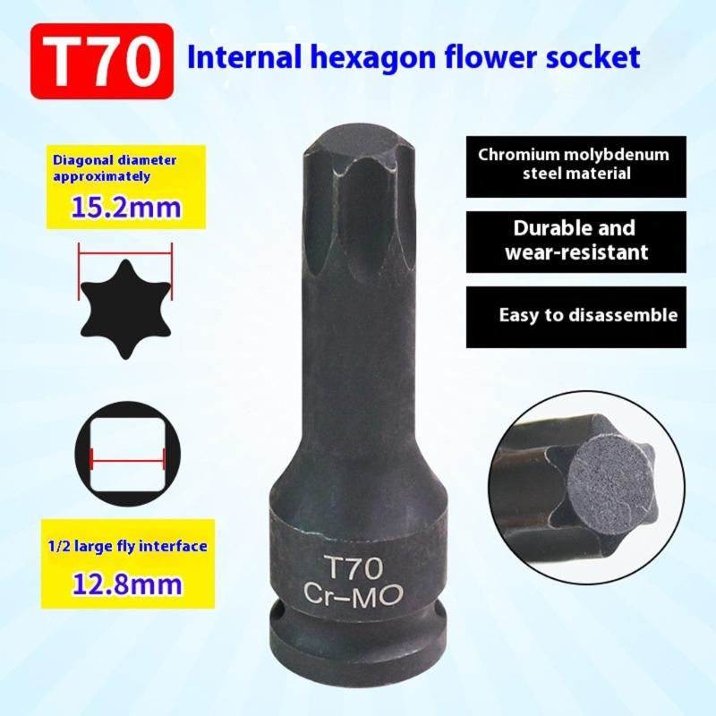 Professional T70 Hexagonal Key Socket with Ergonomic Handle Suitable for Automotive Secure Bolt Removal and Tight Space