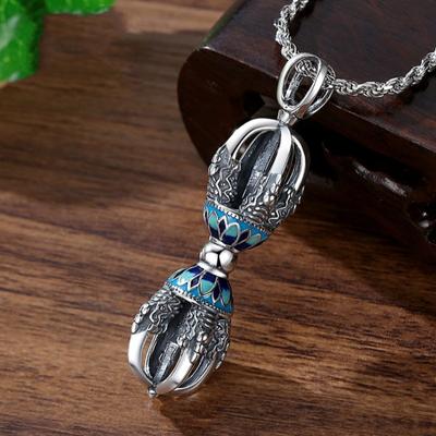 Pendentif pilon Vajra cloisonné vintage pour homme, collier avec pendentif pilon magique tibétain chic en Chine