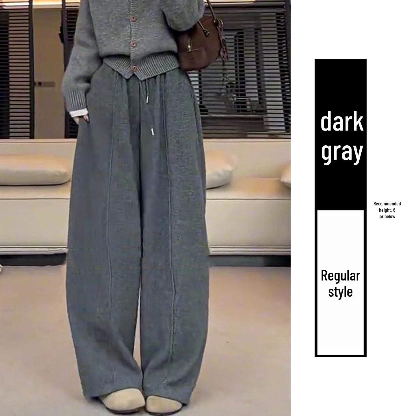 Women s Black Curved Blade Wide-Leg High-Waisted Plus Velvet Slimming Pants, Spring 2026 Collection Large