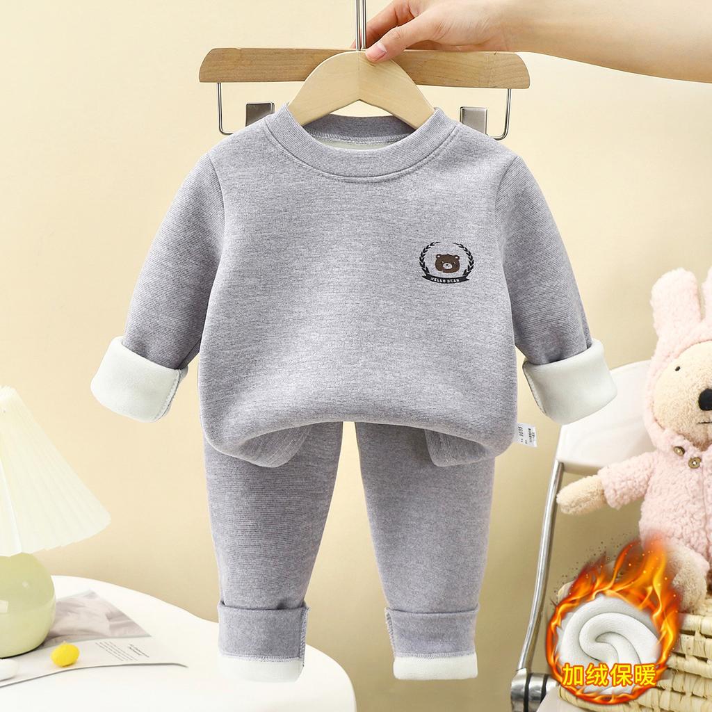 Children's Warm Clothing Set New Winter Boys' Underwear with Fleece Lining Thickened Girls' Autumn and Winter Children's Clothing