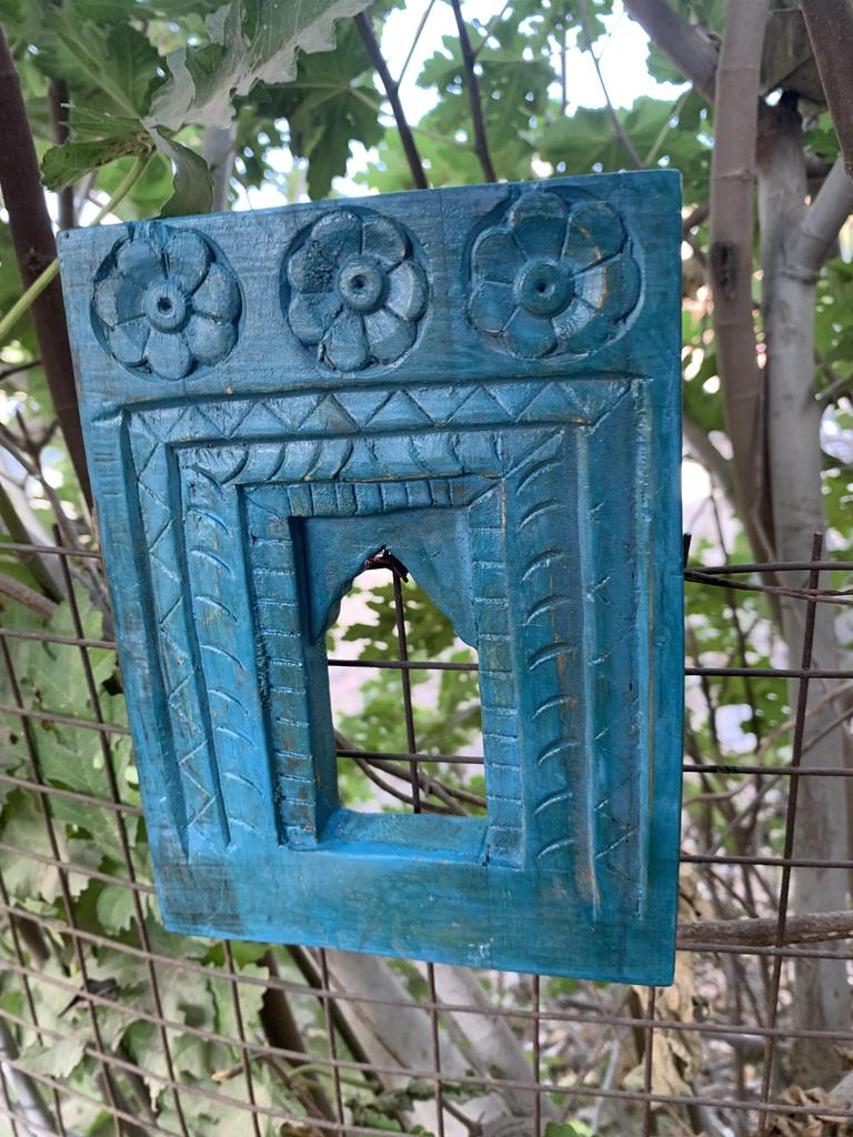 Cornice Blu in Legno Stile Antico – Decorazione da Parete Indiana Fatta a Mano
