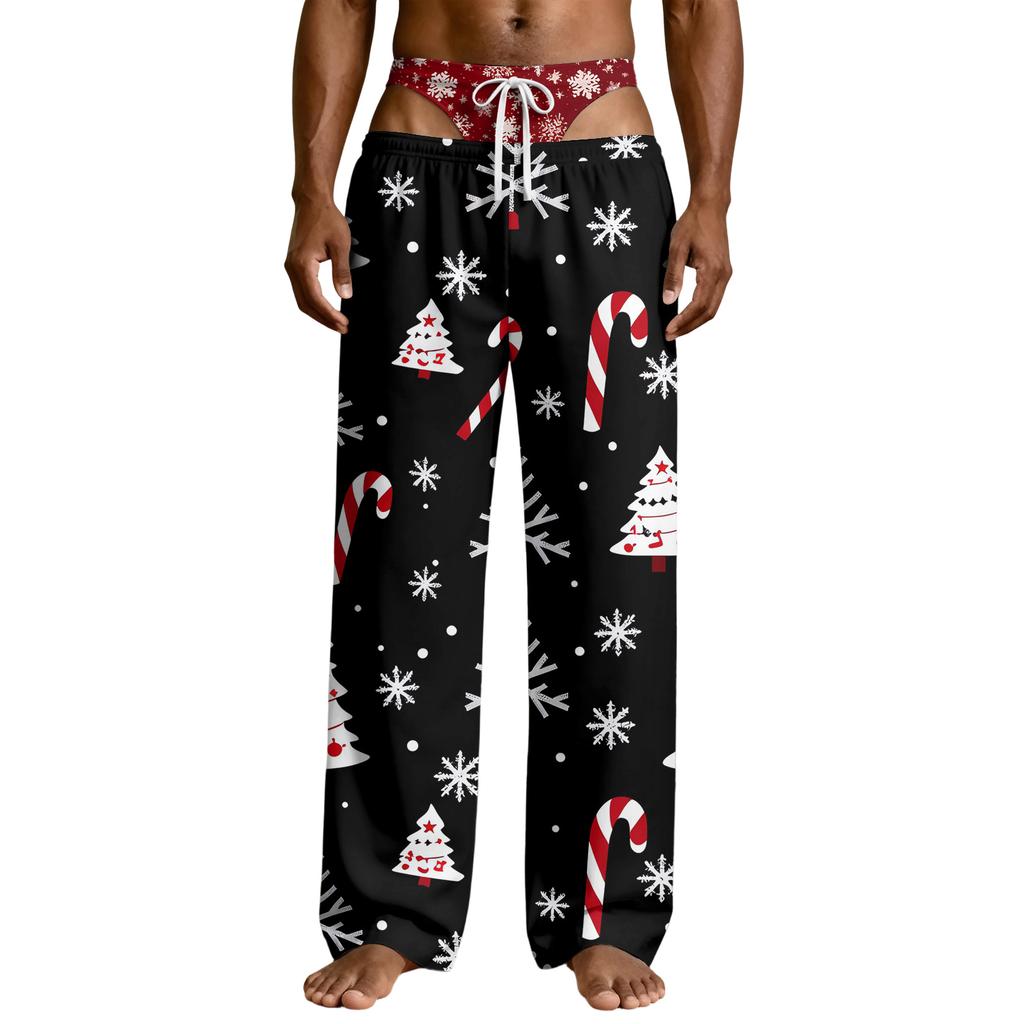 Men's Funny Sleep Pants with Brief Print for Halloween Novelty Pants