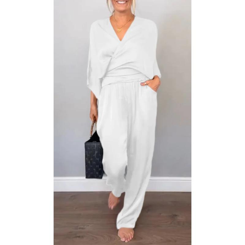 QICED Women s Fashion Casual Long Sleeve V Neck Pants Suits S