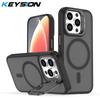 KEYSION Lens Stand Magnetic Phone Case for MagSafe for iPhone 13 14 15 Pro Max 15 Plus Matte Translucent Shockproof Back Cover