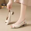 ZHR Women's Elegant Leather Peep-Toe Block Heel Sandals KM53