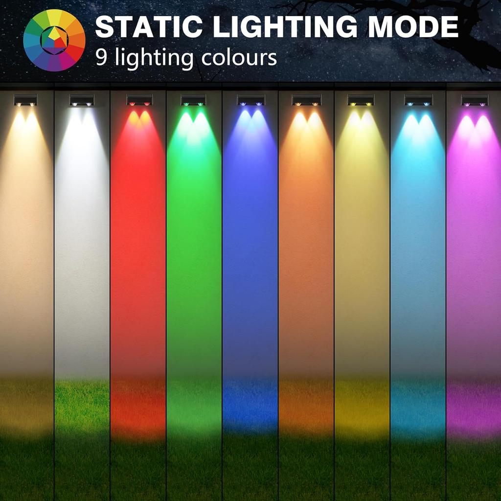Solar Fence Lights Outdoor,9 Colors RGB Solar Lights for Fence Color Changing Deck Lights for Outside 11 Lighting Modes Waterproof Solar Wall Light