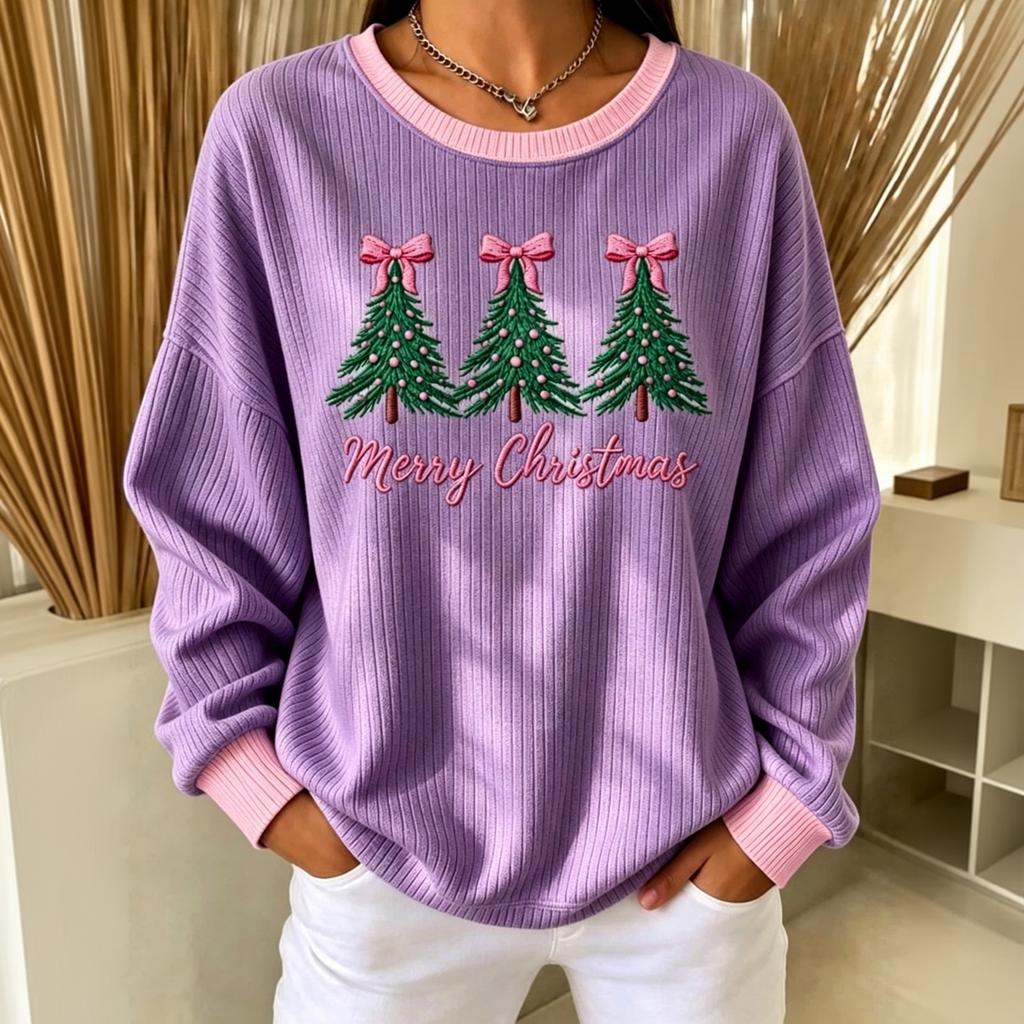 Women's Casual Long Sleeve Sweatshirt with Tree and Letter Print for Everyday Wear