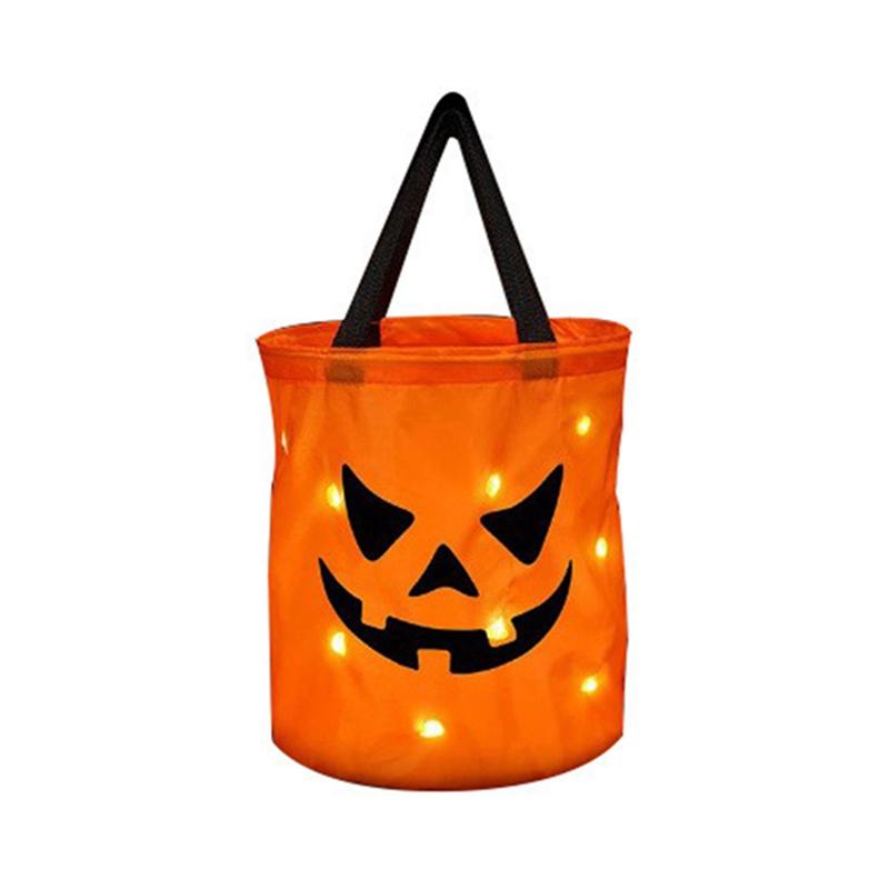 LED Light Up Halloween Pumpkin Basket Portable Tote Bag for Trick or Treat Christmas Party Favor Pouch festivals Decorations