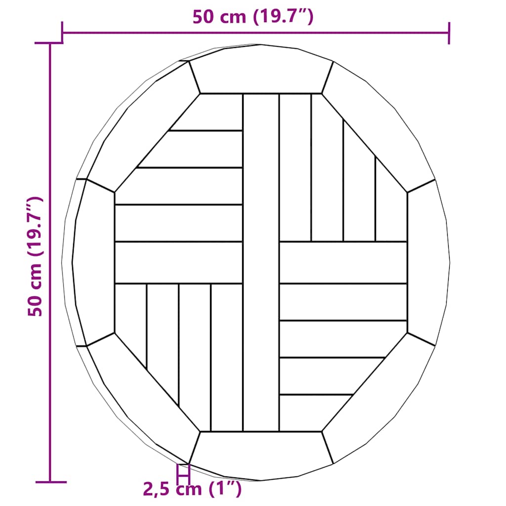 Vidaxl Blat Stołu, Lite Drewno Tekowe, Okrągły, 2,5 Cm, 50 Cm