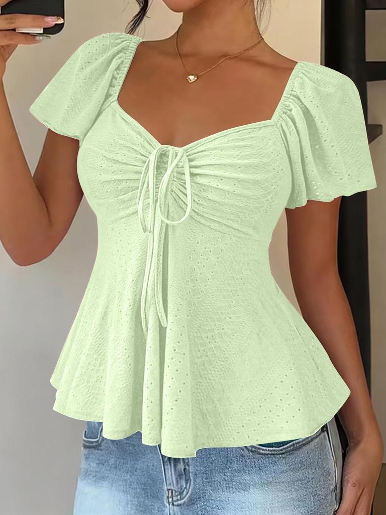 Summer 2026 TUME V-neck Drawstring Short-Sleeve Women's T-shirt