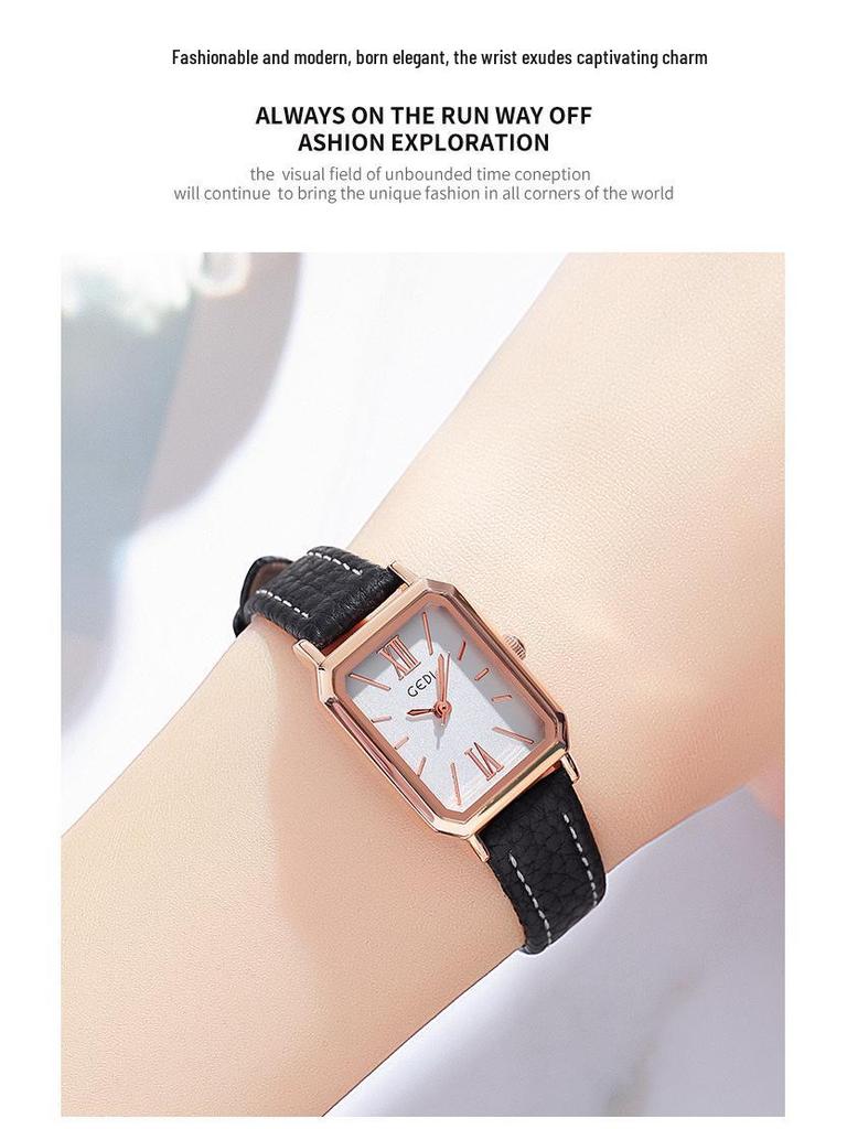 Gedi Minimalist Rectangular Women’s Watch – Retro Korean Style Quartz for Students