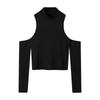 Fashion Men T Shirt Turtleneck Long Sleeve Off Shoulder Streetwear Solid Camisetas Hollow Out Casual Sexy Crop Tops