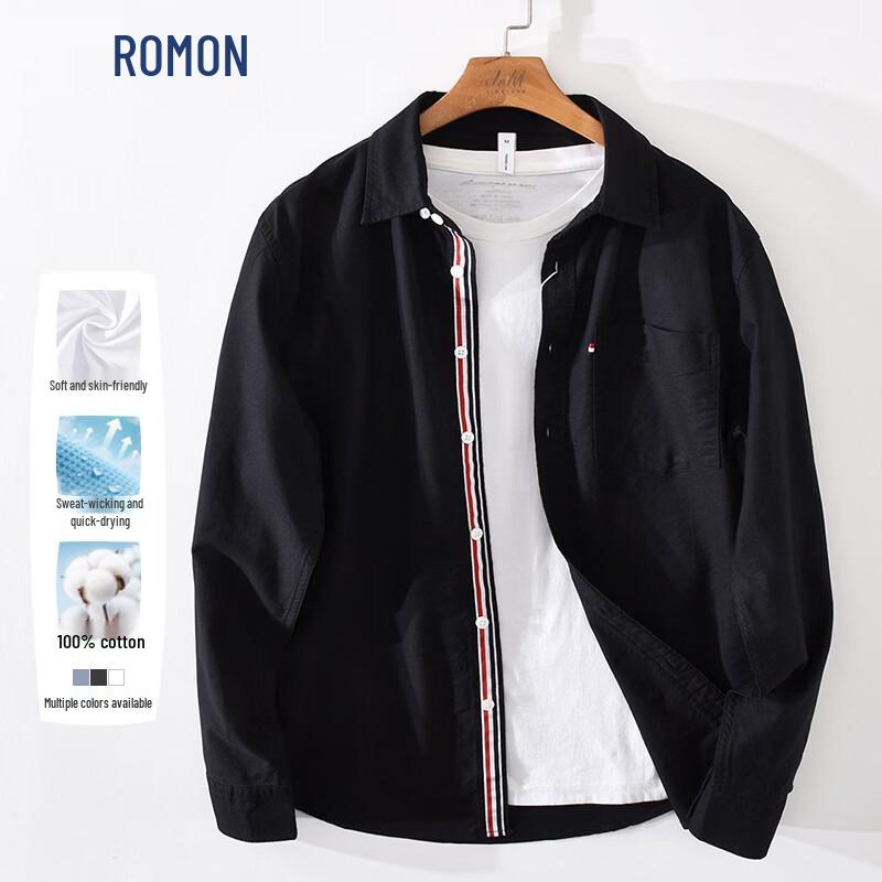 Romon Men s British Style Oxford Long Sleeve Shirt L