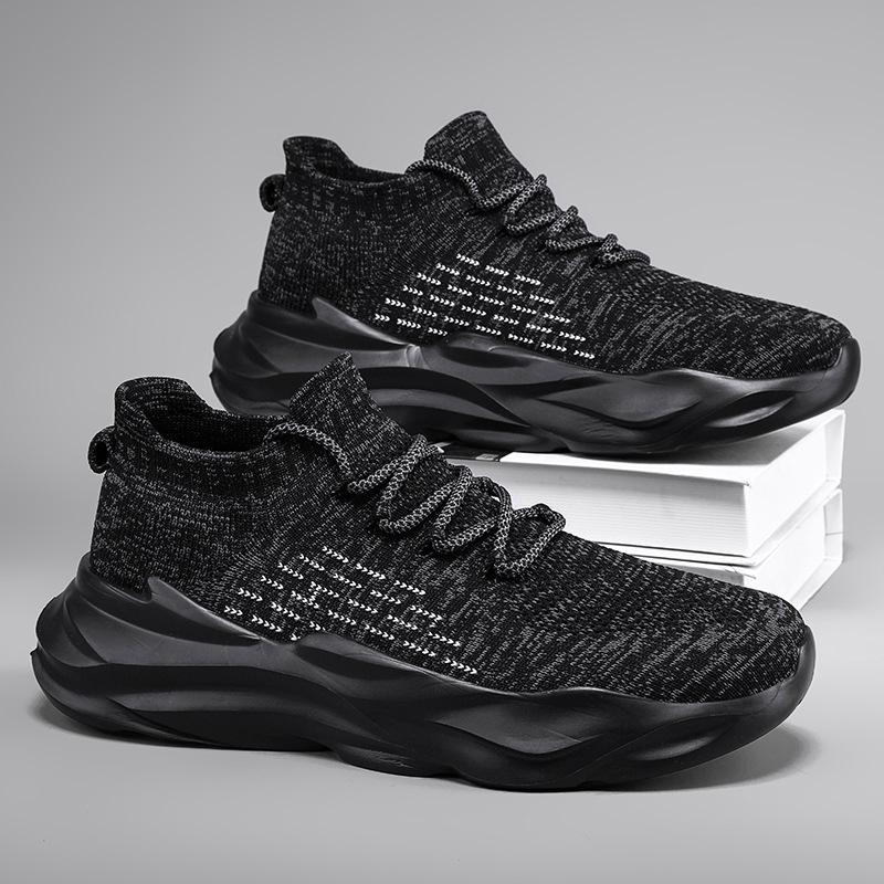 2025 Summer New Flying Woven Shoes Men's Deodorant Mesh Breathable Sports Shoes Soft Sole Lightweight Casual Shoes