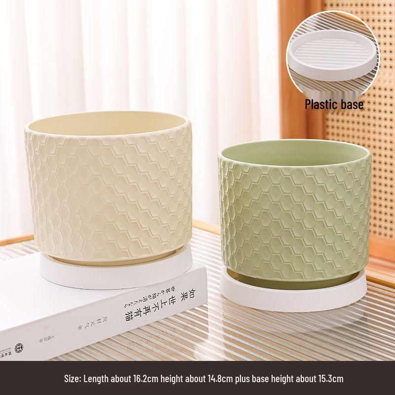 Elegant Large Ceramic Flower Pot with Saucer for Home - Light Luxury Style Ideal for Orchids, Succulents, and Green Plants