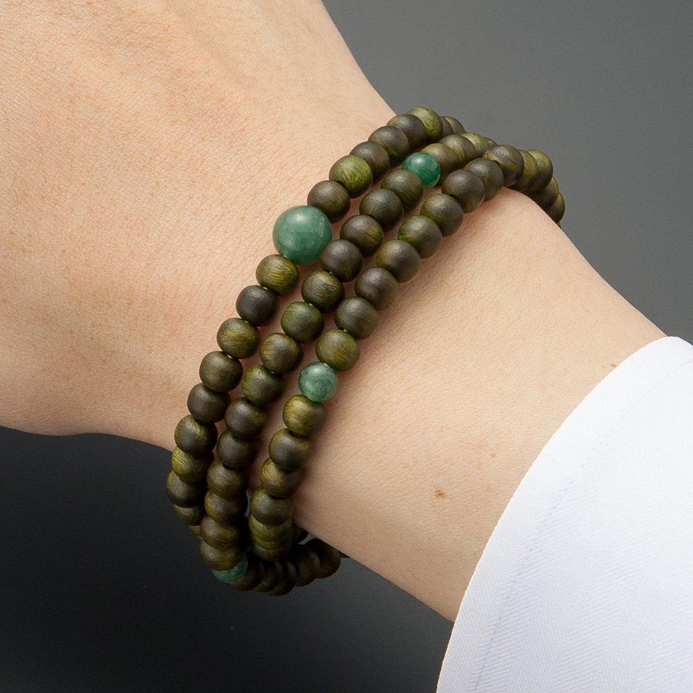 Buddhist Altar Shop Takita Shoten Specially Selected Bracelet Prayer 108 Triple Layered Green Sandalwood of Made of Indian Jade Official Prayer Beads