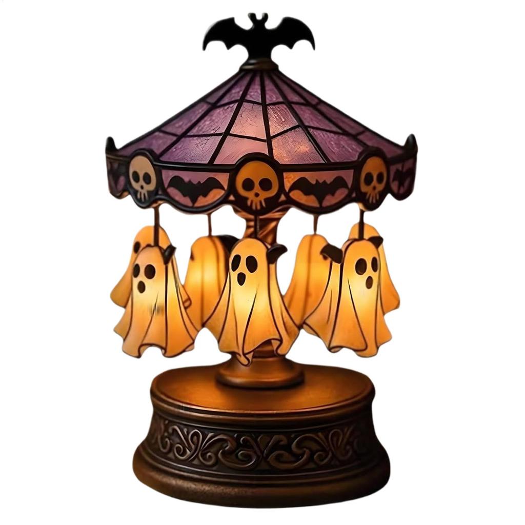 Wiederaufladbare Geisterkarussell-Nachtlampe im Vintage-Stil, antike, gruselige, schwebende Geister-Tischdekoration für Halloween-Partys