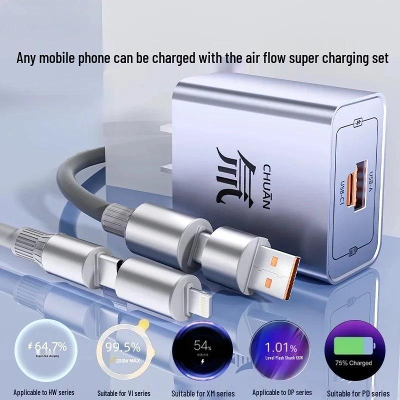 

Gallium Nitride Fast Charger with Type-C Cable and X6 Multi-Port Compatibility GaN AC Fusion Fast Charge Bare