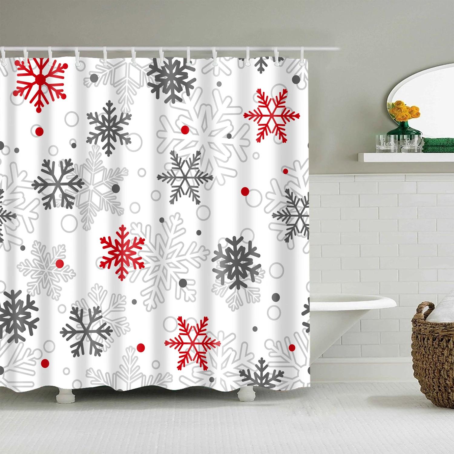 Merry Christmas Decor Shower Curtains Santa Claus Shower Curtain Snowman Elk Waterproof Bathroom Shower Bath Curtain 90X180CM