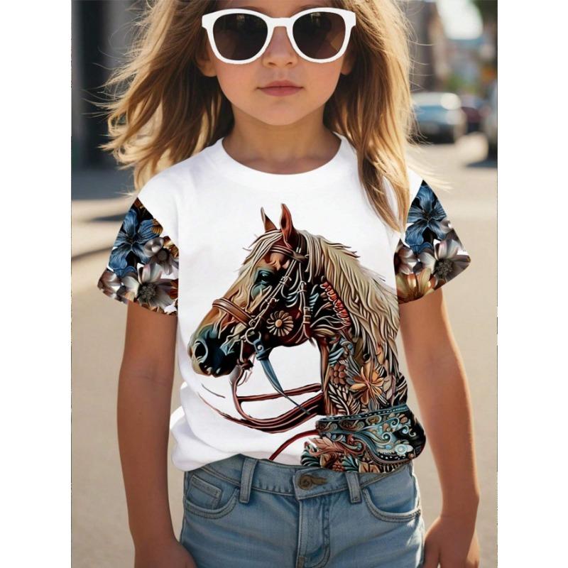 Tops Spring Autumn Printed Clothes Short Sleeve Round Neck Girls' Bottom Top T-Shirt