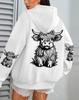 Damen, Kuh Cartoon Tier, Bedruckter Damen Hoodie Herbst Locker Lässig Tasche Fleece Pullover