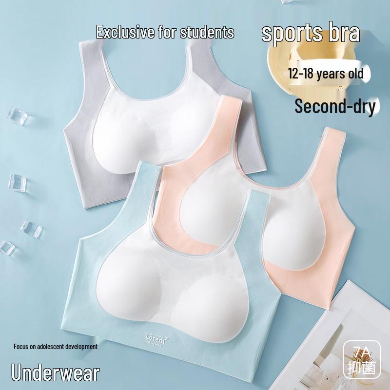 Nahtloser Ice-Silk-Bügelloser BH für Mädchen in der Mittel- und Oberstufe - Sport-Stoßfester BH