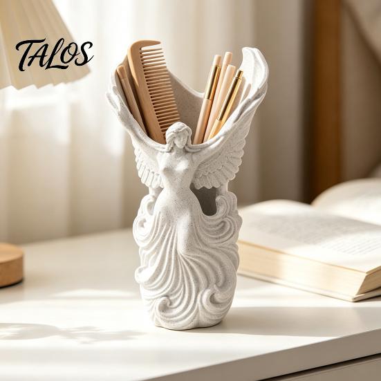 Elegant Makeup Brush Holder 3D Printed Angel Wings Vase & Pen Holder, Sculpture Winged Desktop Decor, Multi‑Functional Dry Flower Vase, Artistic