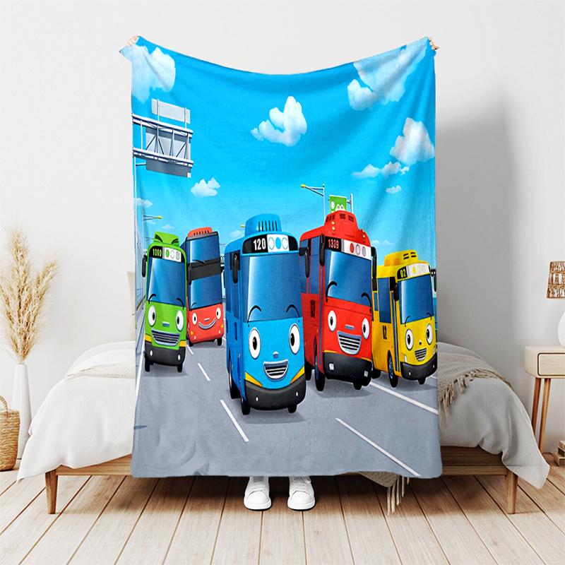 1pz Coperta il piccolo autobus Tayo Design Stampato, Coperta Leggera per Divano, Letto - Morbida e Calda, Regalo per Tutte le Stagioni come Natale, Halloween