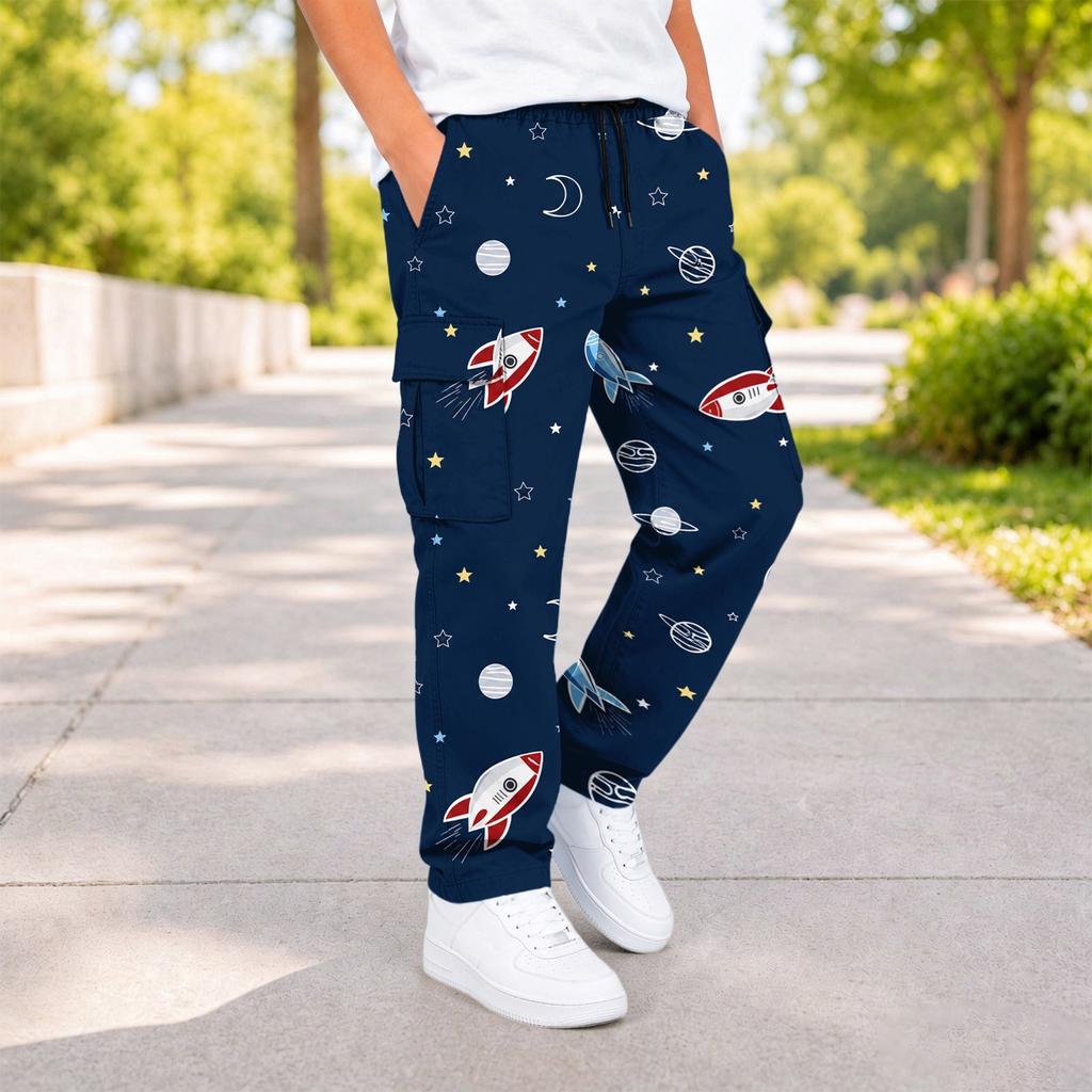 Boys' Fashion Print Cargo Pants with and Pockets for Casual Wear
