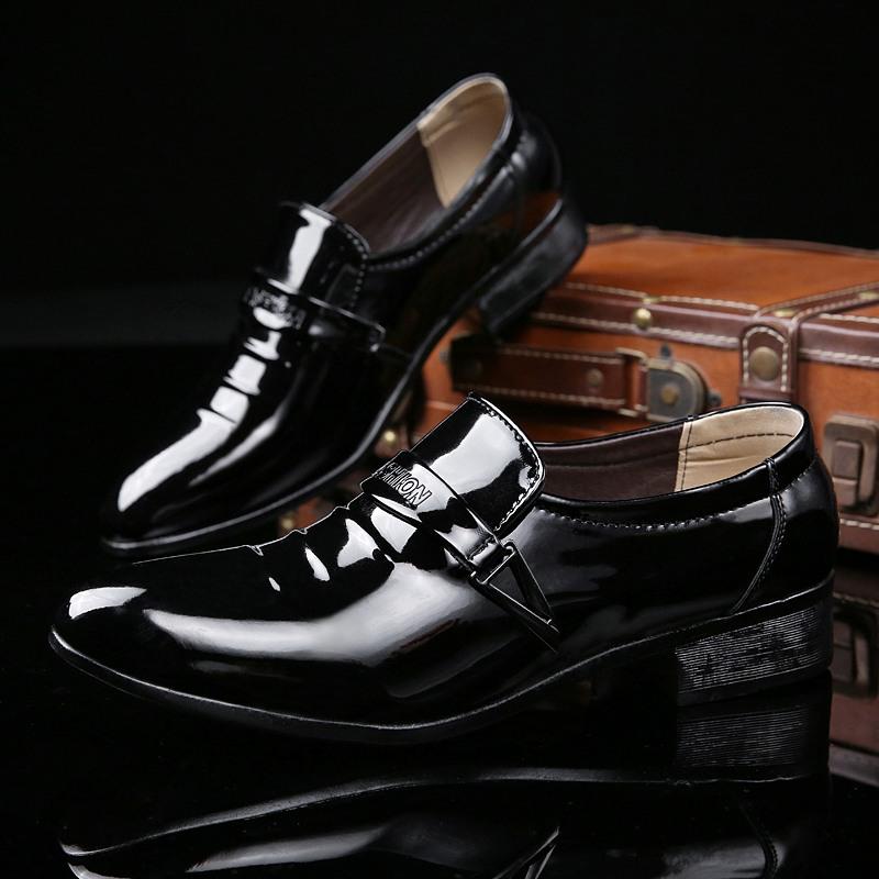 See Men 'S Patent Leather Oxfords Fashion Design Black Party Buckle Business Shoes White Wedding Dress Shoes Plus Size38 -48