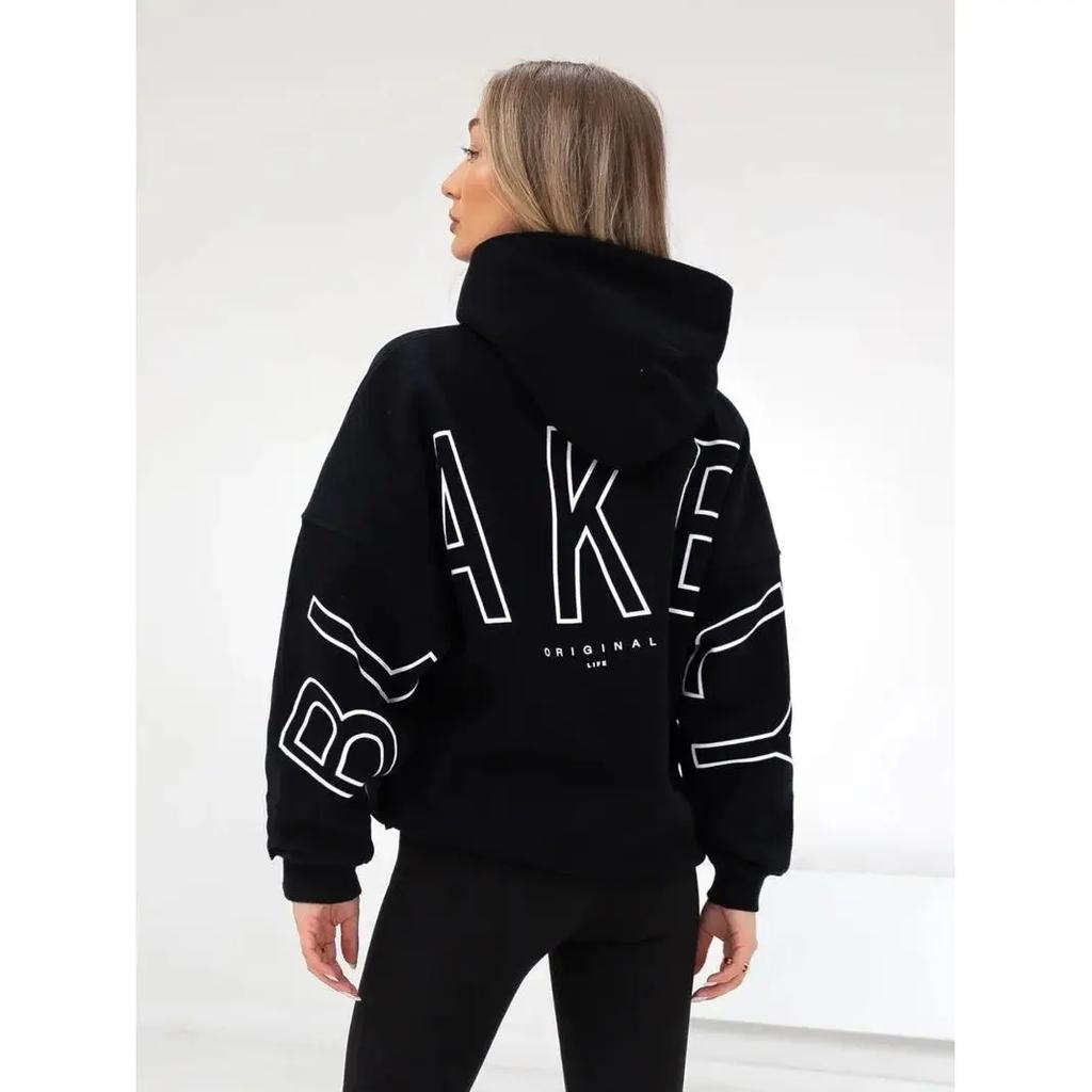 Dámské mikiny Černá s kapucí Pulovr Velký potisk písmen Volný střih Nové Pohodlné Ležérní Streetwear Minimalistický styl Denní nošení