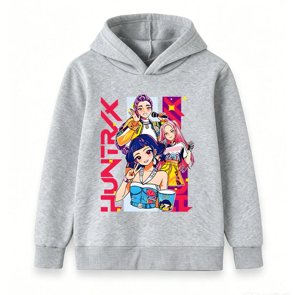 Kids Boys Girls Hoodie Cartoon Music Idol Group Print Long Sleeve Pullover Hooded Sweatshirt Casual Streetwear For Children Hip Hop Style Top