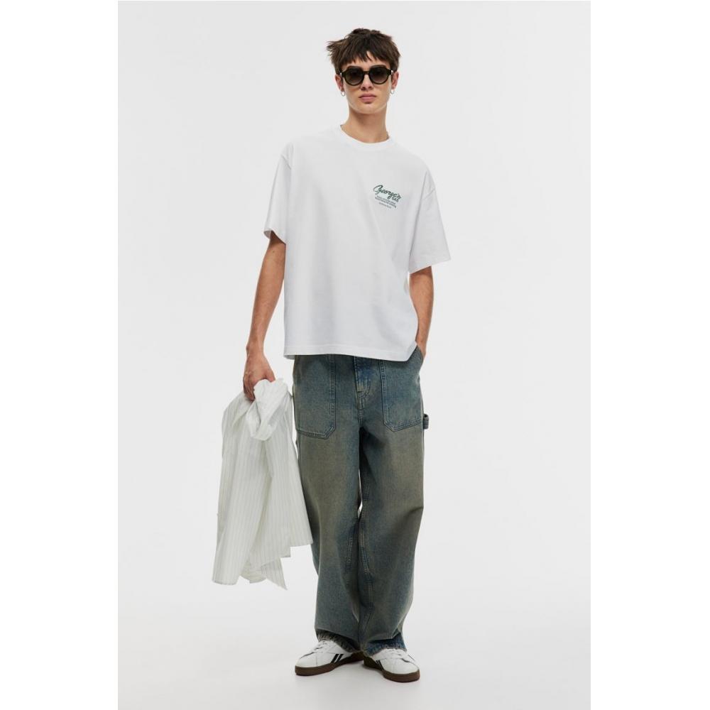 H M LooSe FiT PrinTed T SHirT wHiTe George S gaS