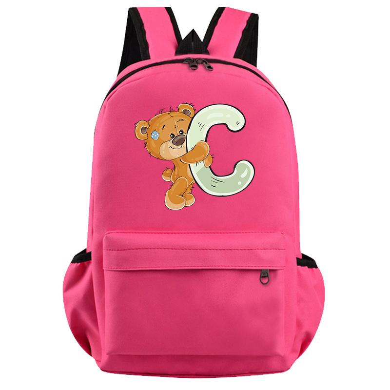Schöner kleiner Bär-Rucksack mit 26 englischen Buchstaben, Teenager-Schultasche für Mädchen, Jungen, Rucksack mit großer Kapazität, Büchertasche für Kindergeschenke