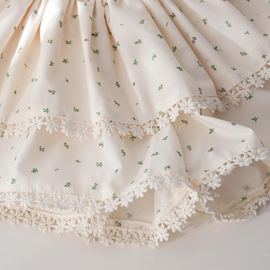 Sommarbaslinne för flickor Barn Koreansk med volang Kant Topp Bebis Enfärgad Casual T-shirt+kjol Tvådelat Set