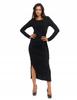 Moraj Women'S Long Fitted Dress With Long Sleeves And A Slot, Size Xs, Black