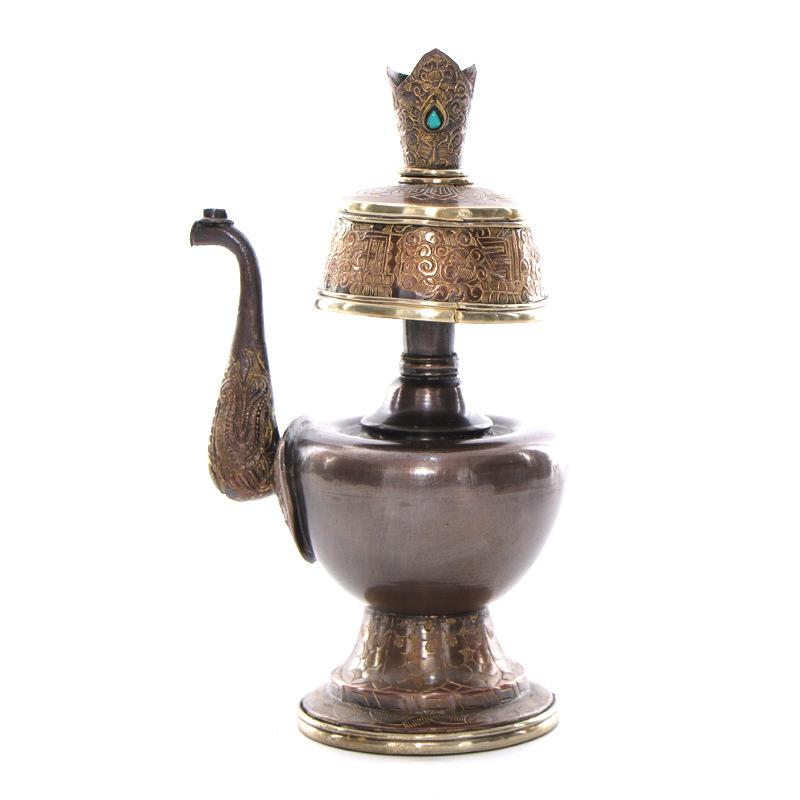 Tibetan Gilded Offering Bumpa Pot Nepal Purple Copper Engraved Holy Water Bottle Career Treasure Vase