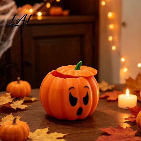 Unique Halloween Party Favors 3D Printed Devil Pumpkin Storage Box with Lid Funny Ghost Face Small Sundries Jar Decoration Desktop Organizer